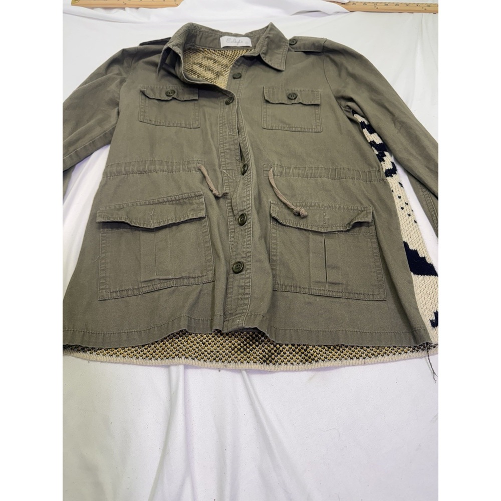 E Leigh Small Army Style Green Knit Jacket Southwest Aztec Sweater Boho Western